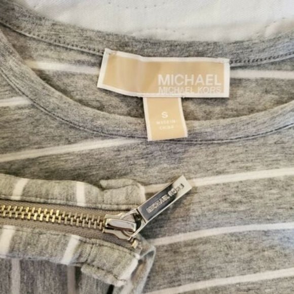 Michael Kors Tops - 𝅺Michael Kors Grey with White stripes Knit Top Size Small
